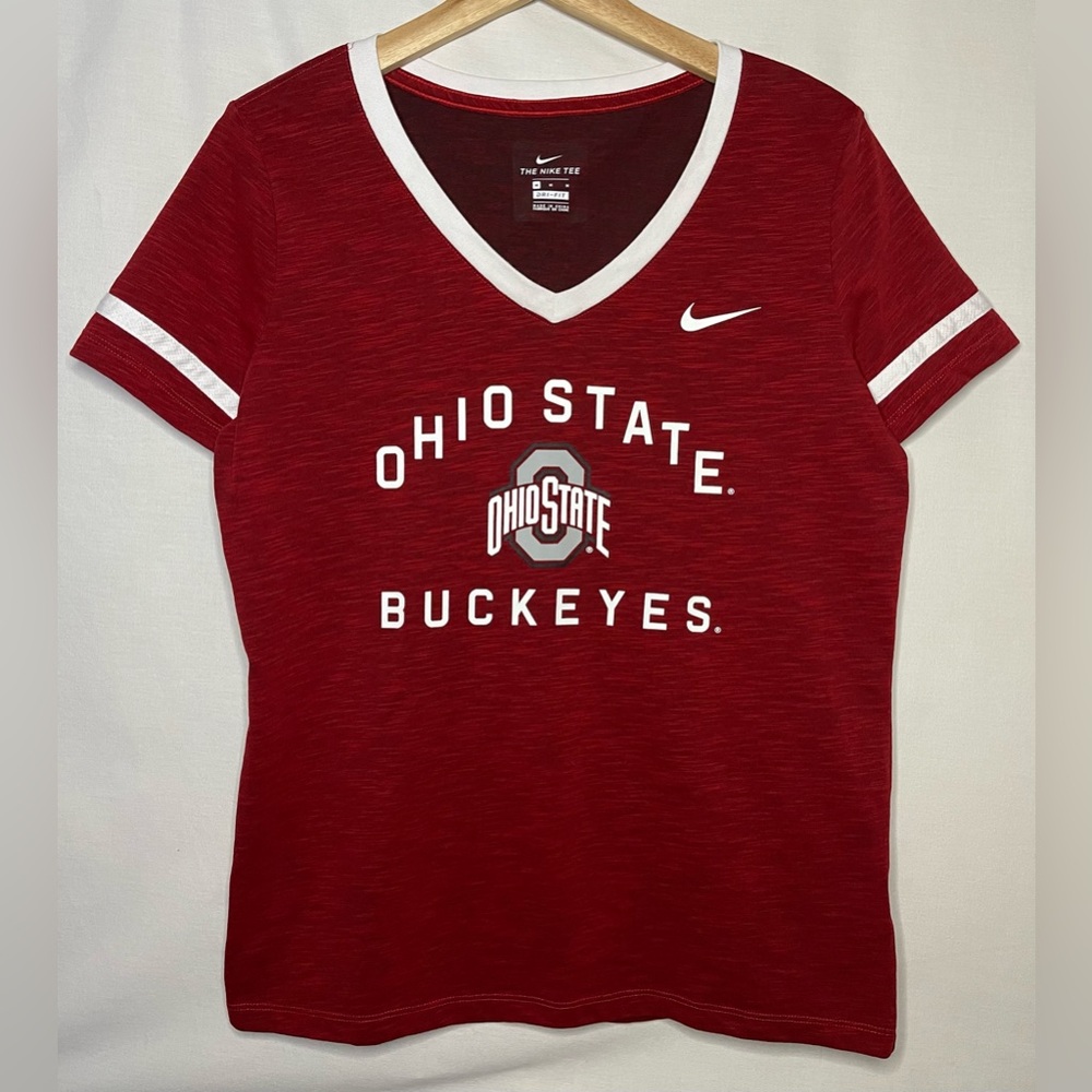 Nike Women's Ohio State Buckeyes V-Neck Tee - Red with White Trim